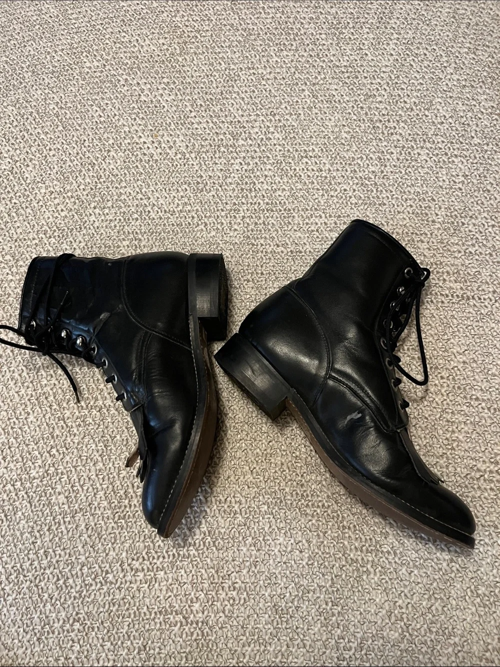 Justin Junior Black Leather Lace-Up Ankle Fringe Roper Boots Sz 4.5